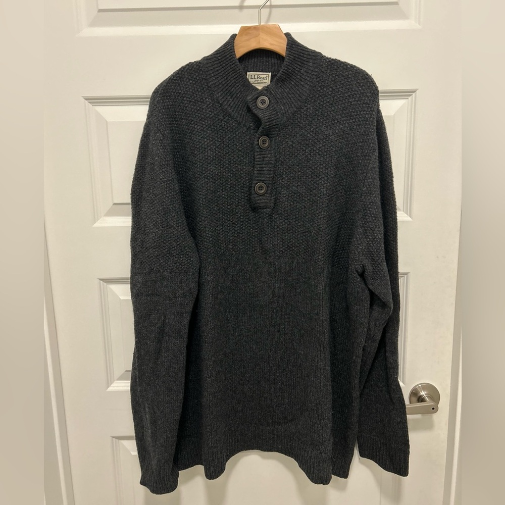 L.L. Bean Men's Dark Gray Mock Neck Pullover Sweater Vintage XL Heavy